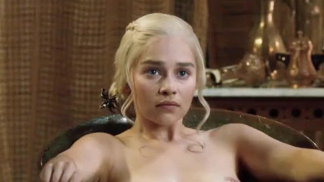 Emilia Clarke getting out of hot tub