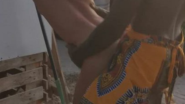 Fucking Big black cock outside with people watching