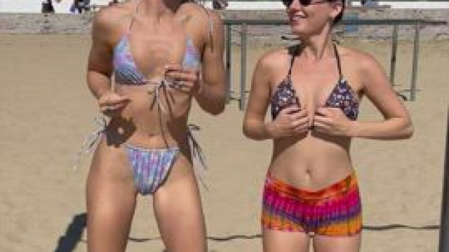 Getting fit and sneaky at muscle beach with my partner [gif]