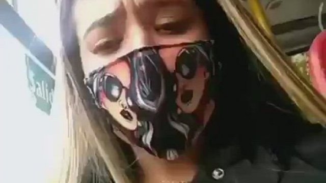 Sexy girl fingering her cunt in the bus