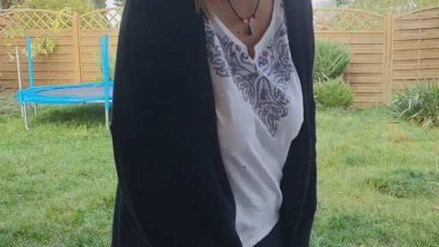 Such a quick show of boobs, because the neighbor, as usual, peeps behind the cur