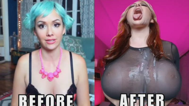 From having thoughts to becoming a fake titted thot! Just a happy, cum covered b