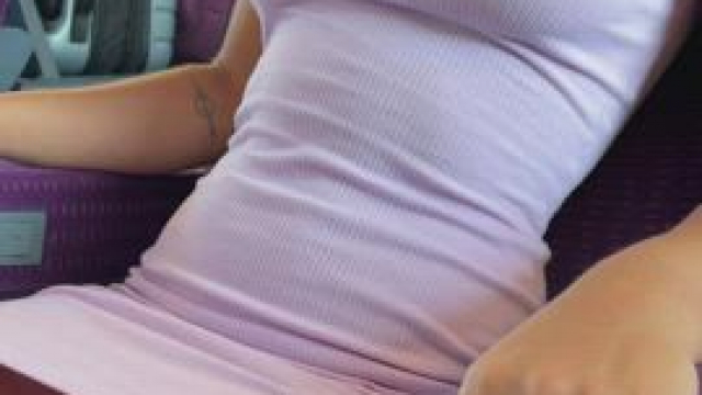 Exposing my boobs on the train [GIF]