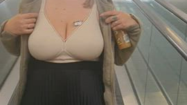 Public flashing and moving stairs mean cameras, people behind and in front. It w