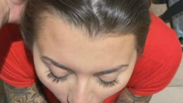 Inked brunette blowjob