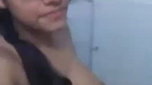 Cute Girl Fingering in Bathroom