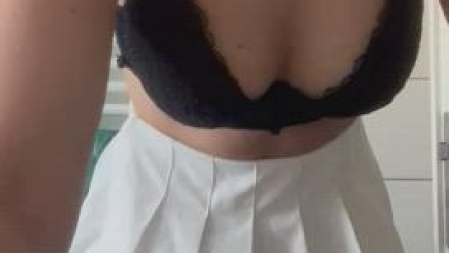 skinny cute girl with a short skirt