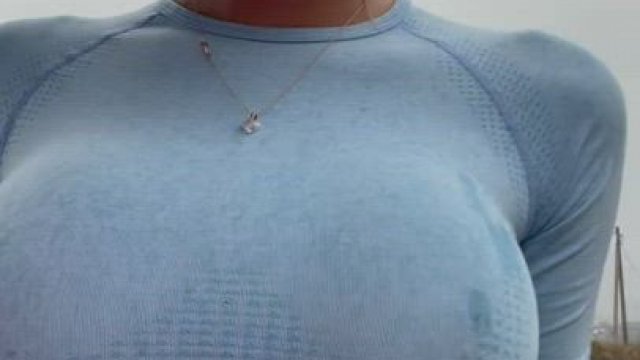 little strip in the rain, wet big tits!