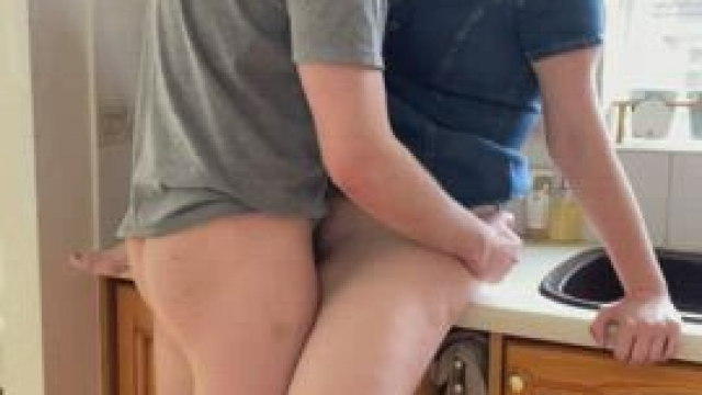 In the kitchen when my parents came home