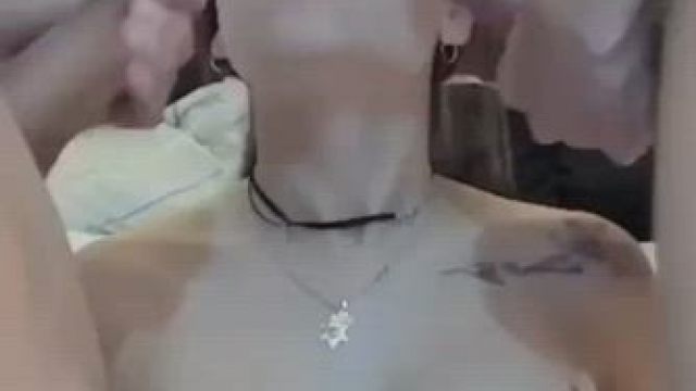 Double helping of cum on her face