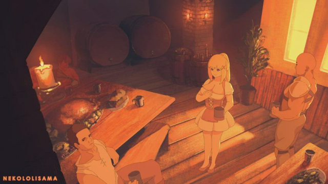 Using the tavern's barmaid~